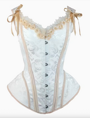 Corset Rétro Victoria Blanc à Lacets avec Broderie et Volants / Costume Bustier Marquise Blanc Luxe / La Maison Du Déguisement