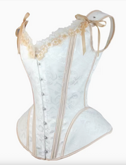 Corset Rétro Victoria Blanc à Lacets avec Broderie et Volants / Costume Bustier Marquise Blanc Luxe / La Maison Du Déguisement