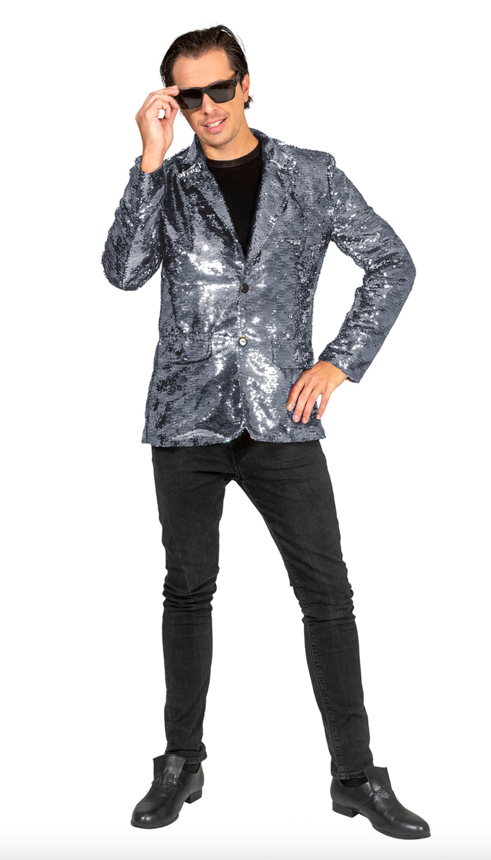 Location Déguisement Veste Party Paillettes Argent BM / Location Veste Disco Sequins Argent BM / La Maison Du Déguisement