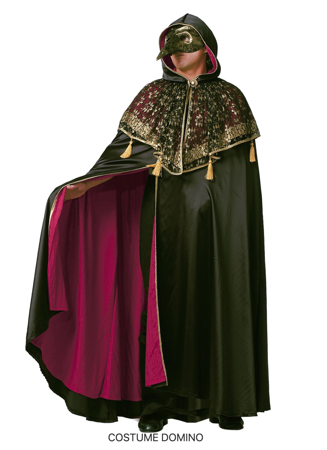 Location Déguisement Cape avec Capuche et Capeline Vénitienne Noir et Rouge Luxe / Location Costume Cape Venise Noir et Rouge Adulte / La Maison Du Déguisement