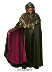 Location Déguisement Cape avec Capuche et Capeline Vénitienne Noir et Rouge Luxe / Location Costume Cape Venise Noir et Rouge Adulte / La Maison Du Déguisement