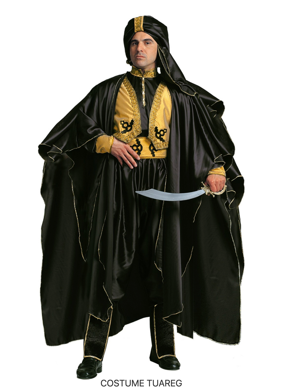 Location Déguisement Touareg Adulte / Location Costume Sultan Noir et Or Homme / La