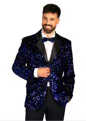 Location Déguisement Veste Party Paillettes Bleu-Noir Luxe / Location Veste Disco Sequins Bleu-Noir Luxe / La Maison Du Déguisement
