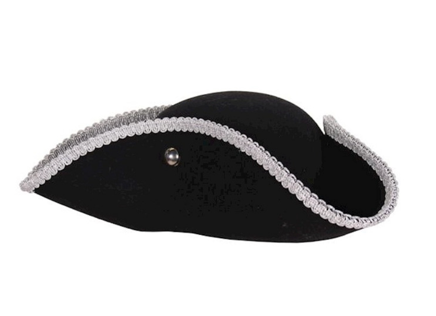Location Chapeau Tricorne Marquis Versailles Noir et Argent Adulte / Location Chapeau Pirate des Caraïbes avec Ruban Noie et Argent / La Maison Du Déguisement