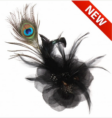 Coiffe Bibi Flowers en plume Noir / Broche fleurie avec plume de Paon / Décoration Fleur avec plumes Noir / La Maison Du Déguisement