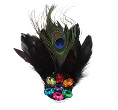 Coiffe Bibi en plumes de Paon avec Pierre Noir / Broche fleurie avec plume de Paon / Décoration Fleur avec plumes Noir / La Maison Du Déguisement