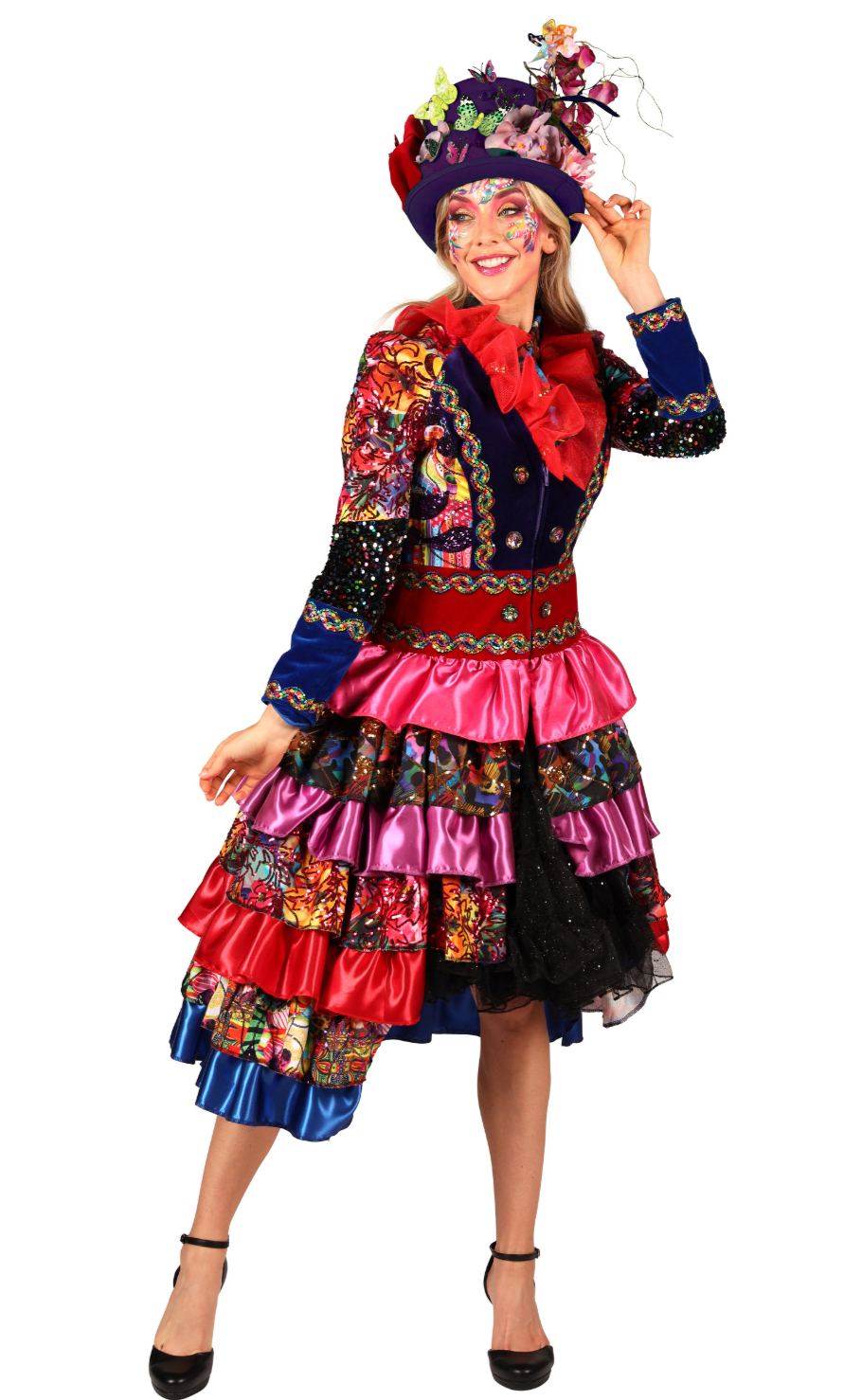 Location Déguisement Robe Fête de carnaval Jas Dames Adulte / Location Costume Veste Flowers Dame Carnaval Multicolores / La Maison Du Déguisement