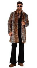 Location Déguisement Manteau Pimp Élégant en Fausse Fourrure Léopard Homme / Location Costume Manteau Disco Bling Bling en Fausse Fourrure Imprimé panthère Adulte / La Maison Du Déguisement