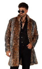 Location Déguisement Manteau Pimp Élégant en Fausse Fourrure Léopard Homme / Location Costume Manteau Disco Bling Bling en Fausse Fourrure Imprimé panthère Adulte / La Maison Du Déguisement
