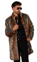 Location Déguisement Manteau Pimp Élégant en Fausse Fourrure Léopard Homme / Location Costume Manteau Disco Bling Bling en Fausse Fourrure Imprimé panthère Adulte / La Maison Du Déguisement