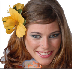 Epingle à Cheveux Hawaïenne avec 2 Hibiscus Orange / Barrette Fleurs Hibiscus Tropicale Orange / La Maison Du Déguisement