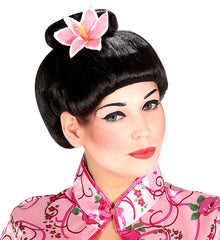 Perruque Geisha Avec Fleur / Perruque Fujiko Avec Fleur / Perruque Japonaise Avec Fleur / La Maison Du Déguisement