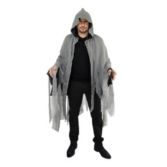 Cape Halloween Déchiré Adulte / Cape Effet Déchiré Gris / Cape De Fantôme à Capuche / La Maison Du Déguisement
