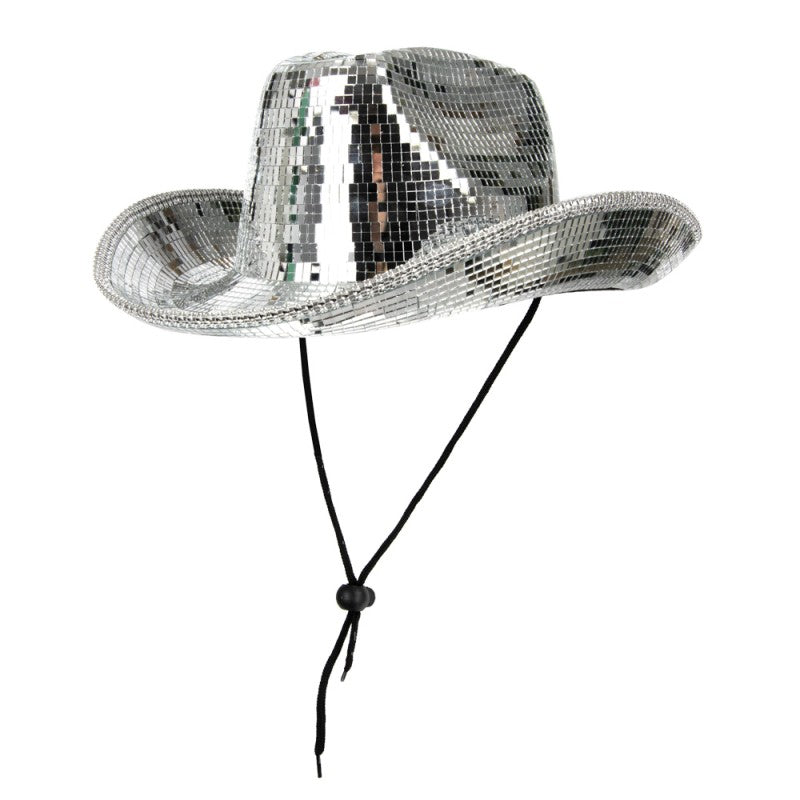 Chapeau Cowboy Miroir Disco Argent / Chapeau Western Boule Disco Argent / La Maison Du Déguisement