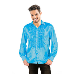 Chemise Disco Bleu Turquoise / Chemise Partie Bleu Turquoise / la Maison Du Déguisement