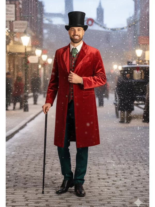 Location Déguisement Charles Dickens Homme / Location Costume Gentleman Victorien Rouge Adulte / La Maison Du Déguisement