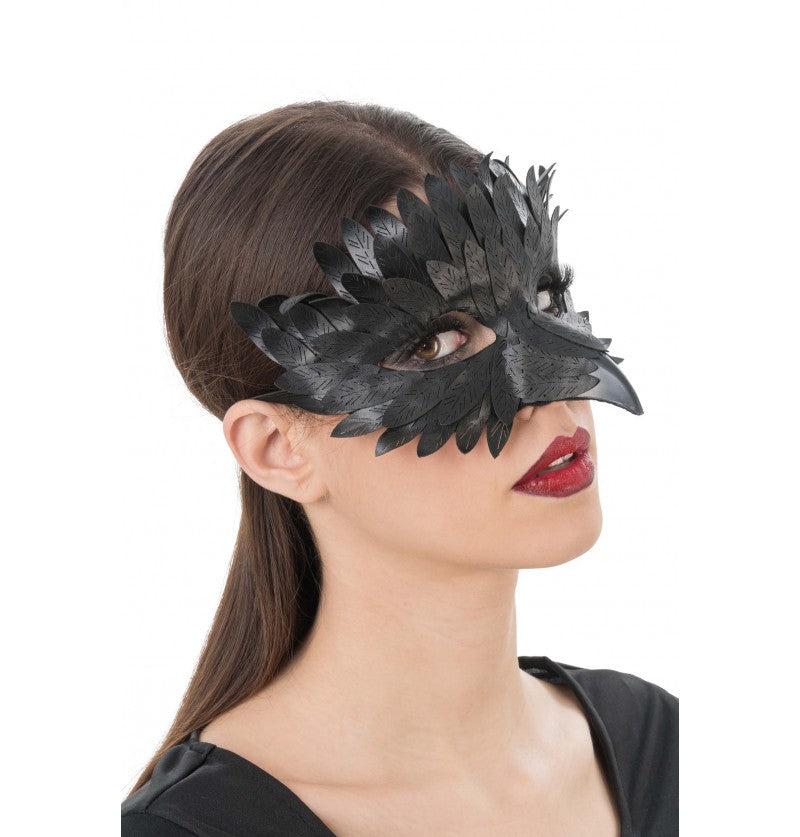 Masque Corbeau Noir / Demi Masque Noir avec Plumes Simili Cuir / Loup Corbeau Noir / La Maison Du Déguisement
