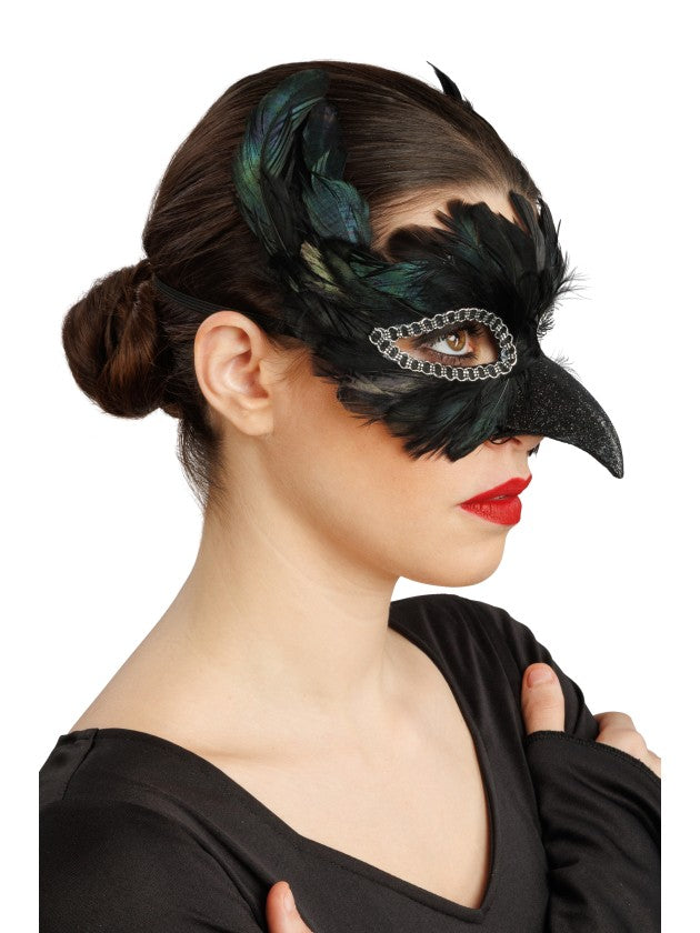 Masque Corbeau Plumes Noir / Demi Masque Noir avec Plumes / Loup Corbeau Plumes Noir / La Maison Du Déguisement