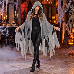 Cape Halloween Déchiré Adulte / Cape Effet Déchiré Gris / Cape De Fantôme à Capuche / La Maison Du Déguisement